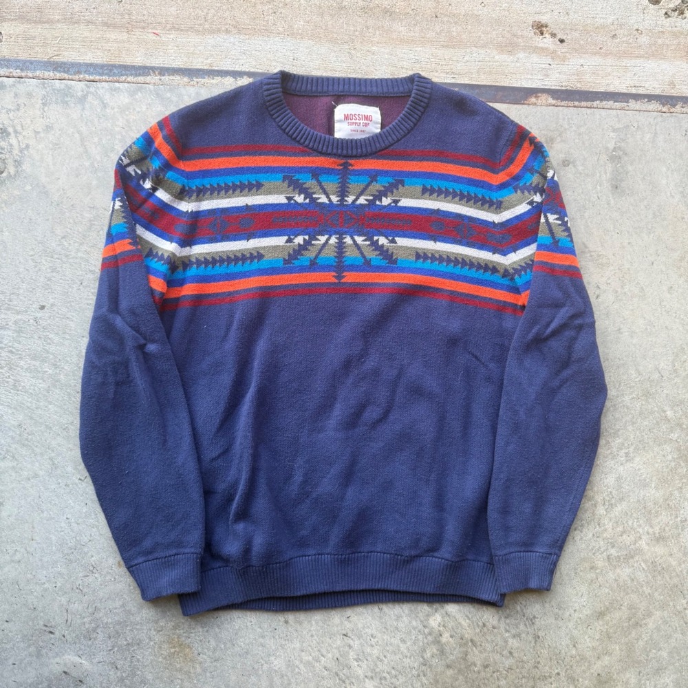 Mossimo Supply Co Mens Navy Blue Southwestern Geometric Cotton Sweater Large